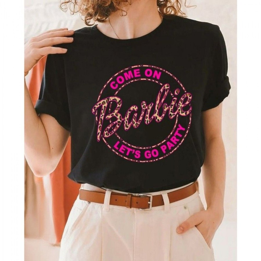 Women'S Favoshape | Women'S Come On Barbie Let'S Go Party Leopard T-Shirt Black