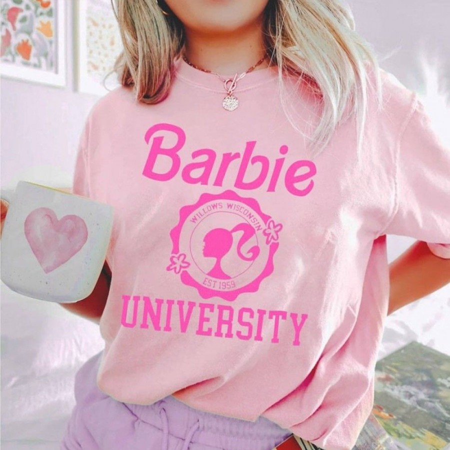 Women'S Favoshape | Women'S Casual Barbie University Printed T-Shirt