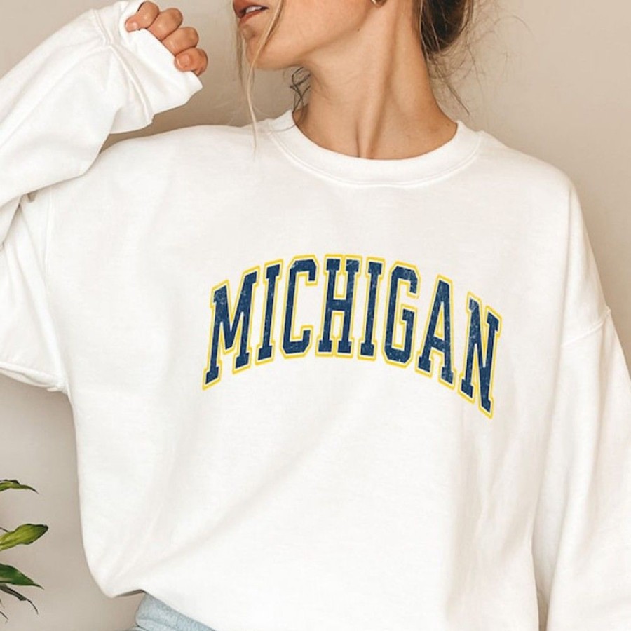 Women'S Favoshape | Women'S Retro Michigan Crewneck Sweatshirt