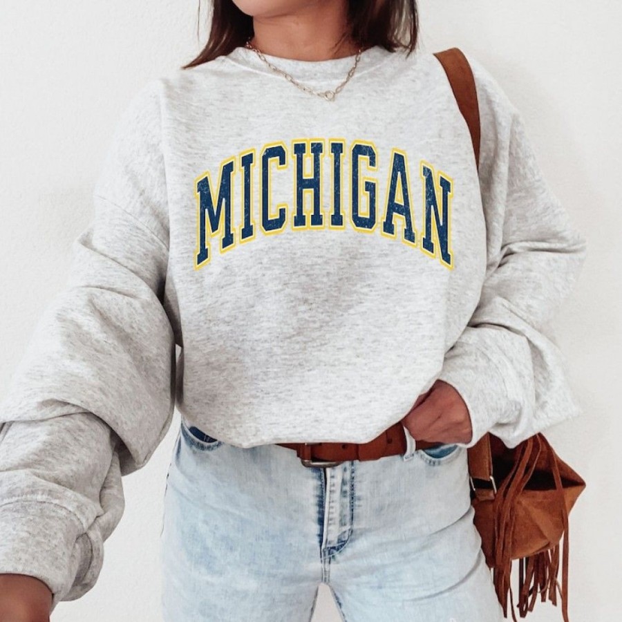 Women'S Favoshape | Women'S Retro Michigan Crewneck Sweatshirt