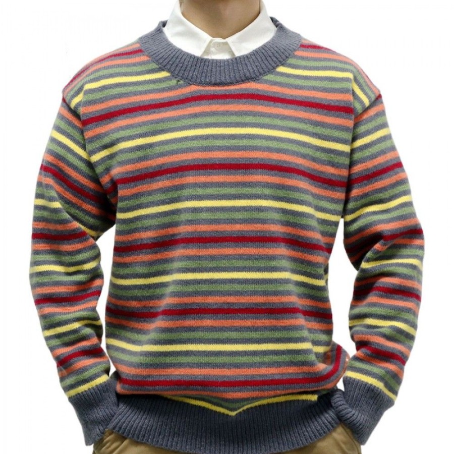 Men'S Favoshape | Men'S Retro Stripes Knit Crewneck Pullover Sweater Multicolor