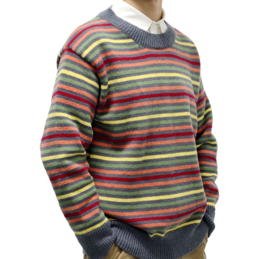 Men'S Favoshape | Men'S Retro Stripes Knit Crewneck Pullover Sweater Multicolor