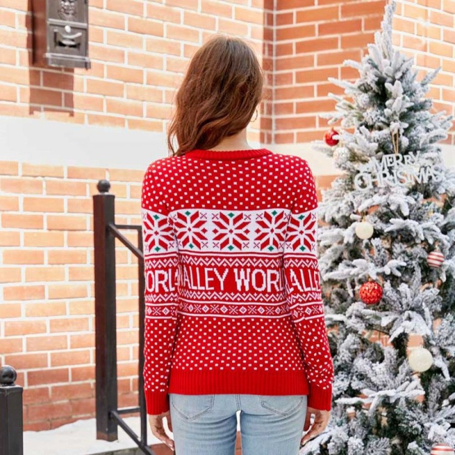 Ugly Sweater Favoshape | Women'S Cute Christmas Reindeer Knitted Christmas Sweater Red