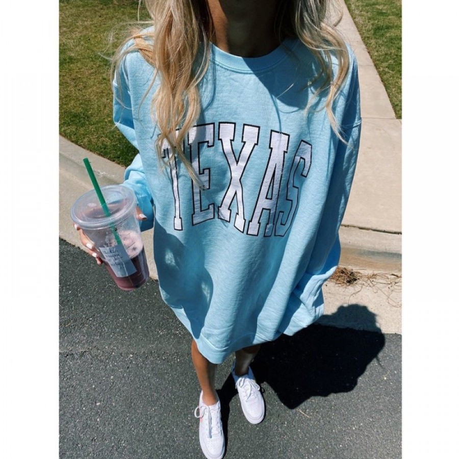 Women'S Favoshape | Women'S Casual Texas Crewneck Sweatshirt Blue