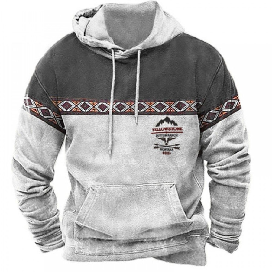 Men'S Favoshape | Men'S Color Block Yellowstone Dutton Ranch Hoodie