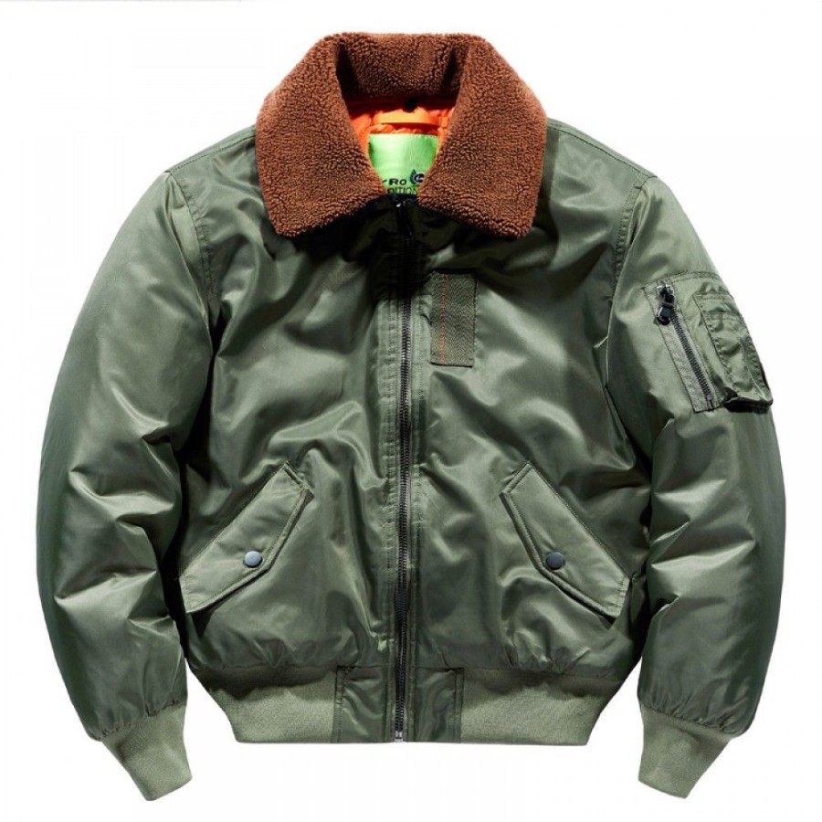 Men'S Favoshape | Men'S Classic B15 Bomber Flight Fur Collar Jacket