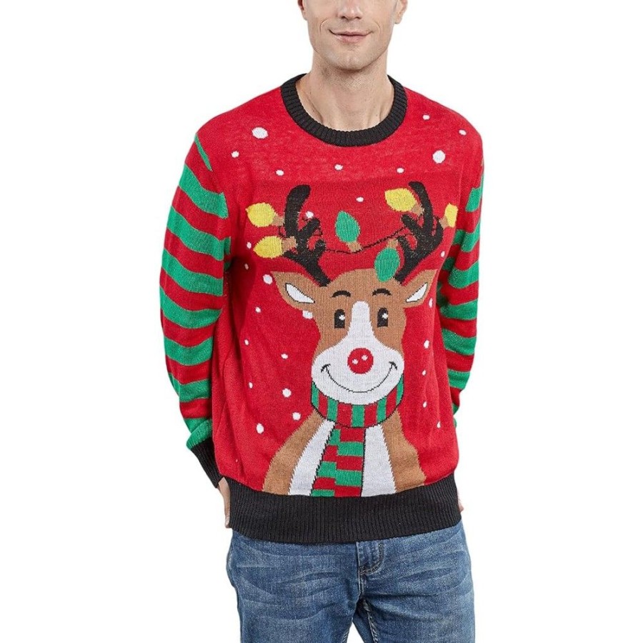 Ugly Sweater Favoshape | Men'S Reindeer Pattern Knit Ugly Christmas Sweater Red