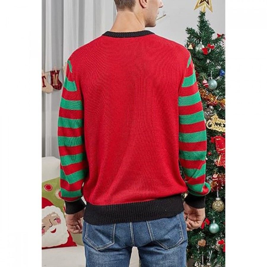 Ugly Sweater Favoshape | Men'S Reindeer Pattern Knit Ugly Christmas Sweater Red