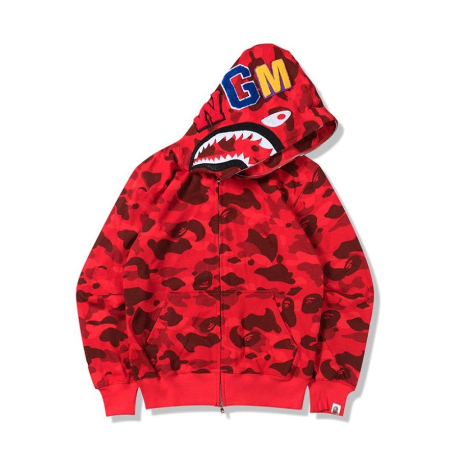 Men'S Favoshape | Hip Hop Streetwear Zip-Up Camouflage Shark Hoodie Jacket