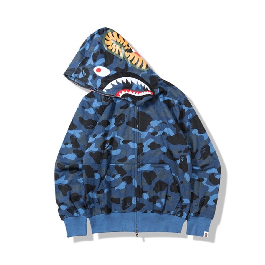 Men'S Favoshape | Hip Hop Streetwear Zip-Up Camouflage Shark Hoodie Jacket