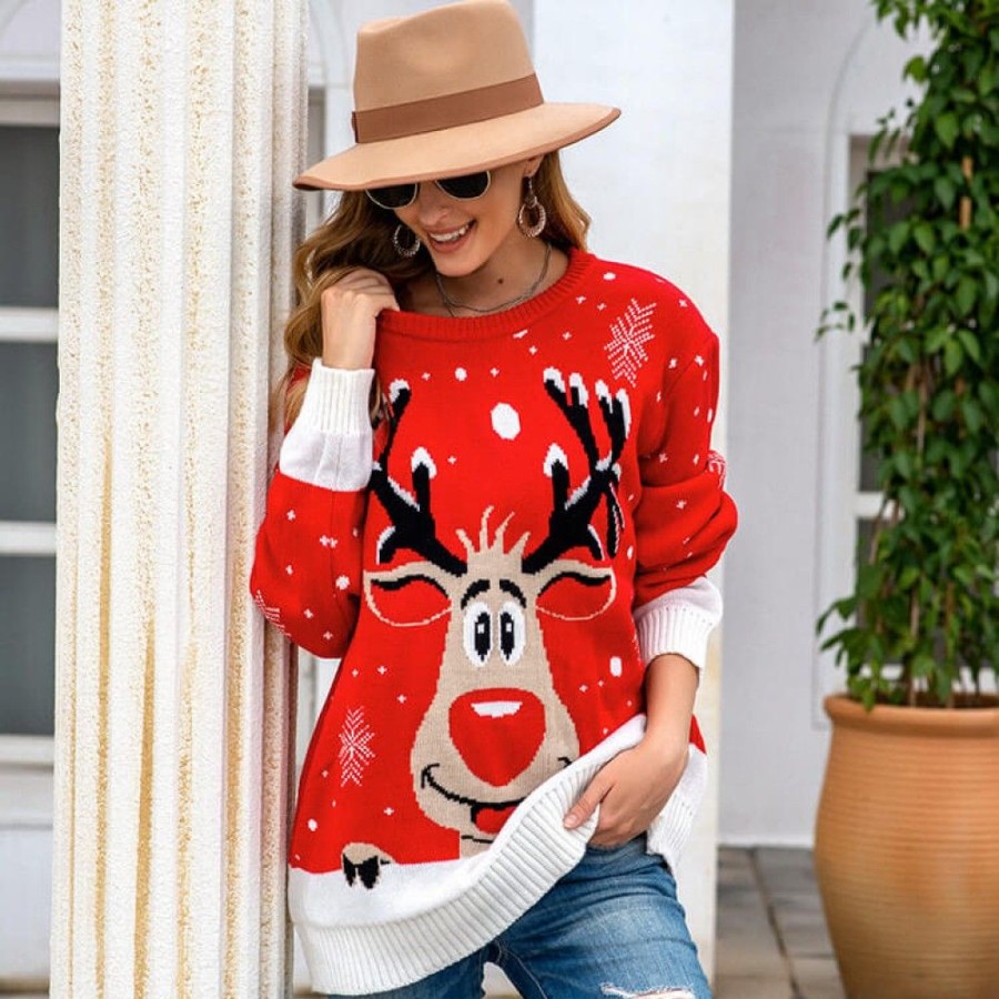 Ugly Sweater Favoshape | Women'S Funny Reindeer Knit Ugly Christmas Sweater