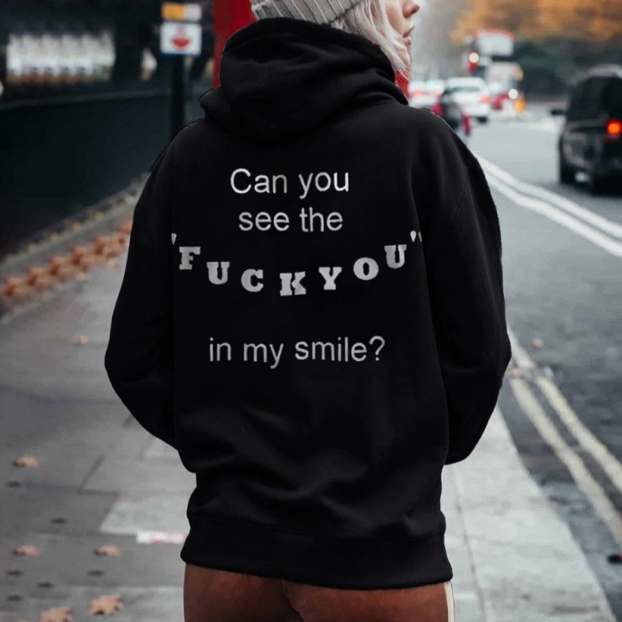 Women'S Favoshape | Women'S Can You See The F**K You In My Smile Printed Hoodie Black