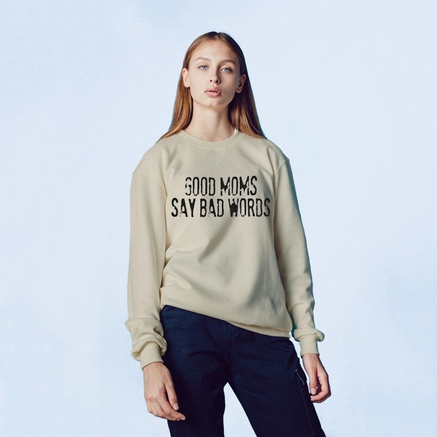 Women'S Favoshape | Women'S Good Moms Say Bad Words Printed Sweatshirt Khaki