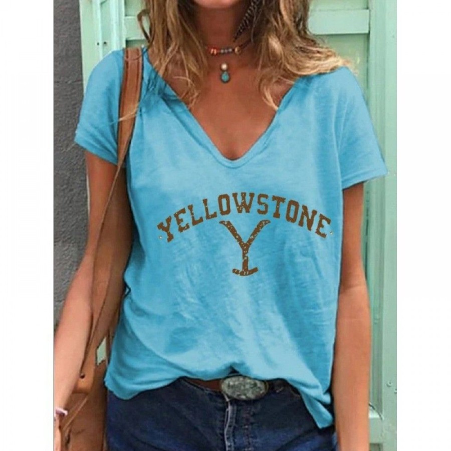 Women'S Favoshape | Women'S Stone V Neck Short Sleeve T-Shirt