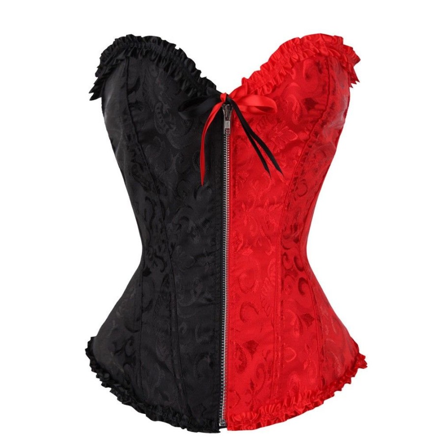 Corsets Favoshape | Women'S Lace Up Boned Overbust Corset Vintage Renaissance Bustier Black Red