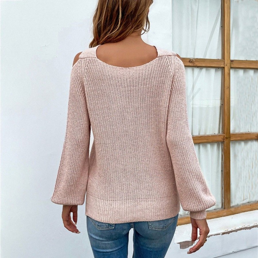 Women'S Favoshape | Women'S Cross Halter Leaky Shoulder Ribbed Knitted Sweater