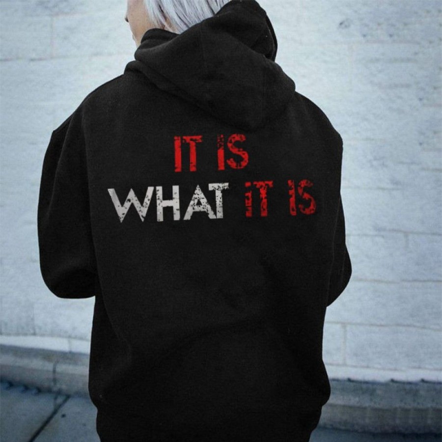 Women'S Favoshape | Women'S It Is What It Is Printed Drop Shoulder Hoodie Black