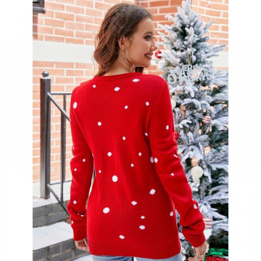 Ugly Sweater Favoshape | Women'S Santa Baby Long Sleeve Ugly Christmas Sweater Red