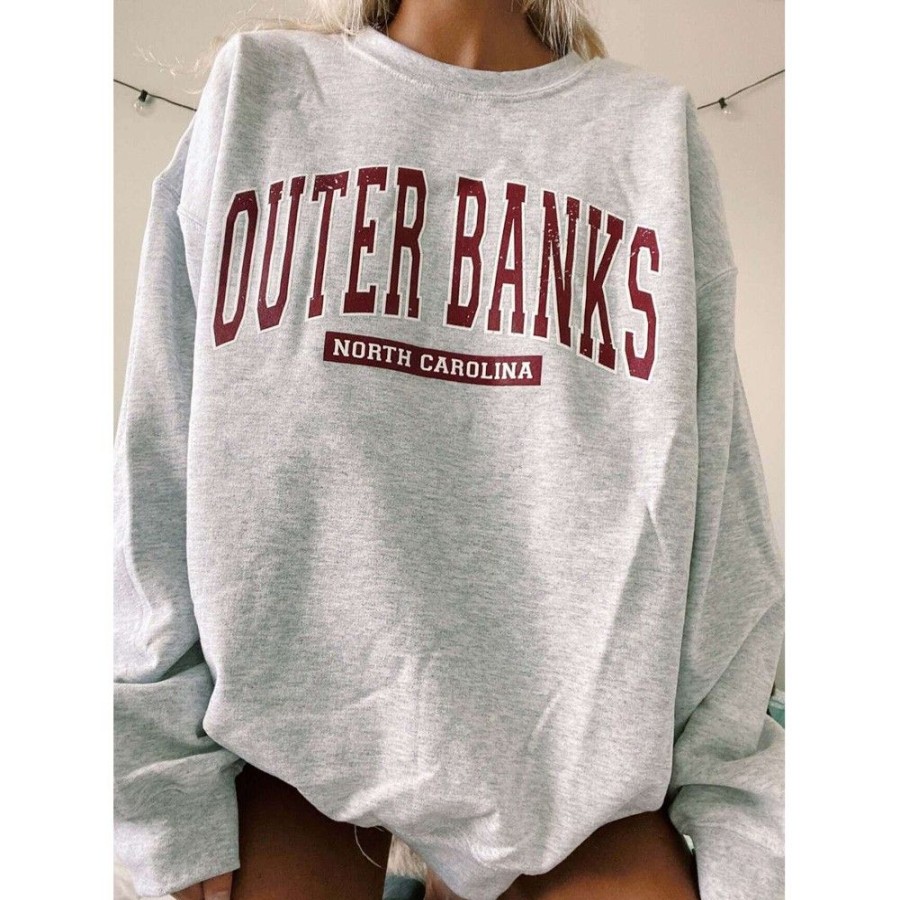 Women'S Favoshape | Women'S Chic Outer Banks North Carolina Drop Shoulder Crewneck Sweatshirt