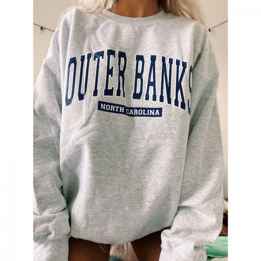 Women'S Favoshape | Women'S Chic Outer Banks North Carolina Drop Shoulder Crewneck Sweatshirt