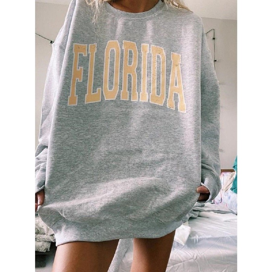 Women'S Favoshape | Women'S Florida Printed Drop Shoulder Urban Oversized Sweatshirt