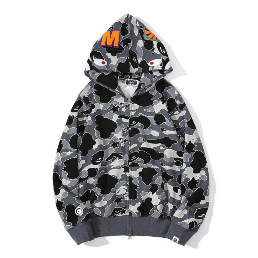 Men'S Favoshape | Casual Camouflage Shark Full Zip Hoodie