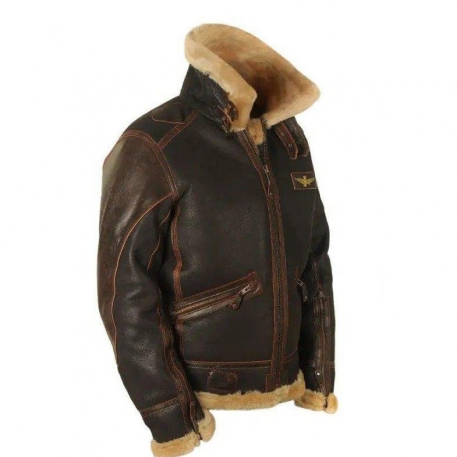 Men'S Favoshape | Men'S Classic B3 Bomber Aviator Jacket With Artificial Fleece Fur Lined Brown