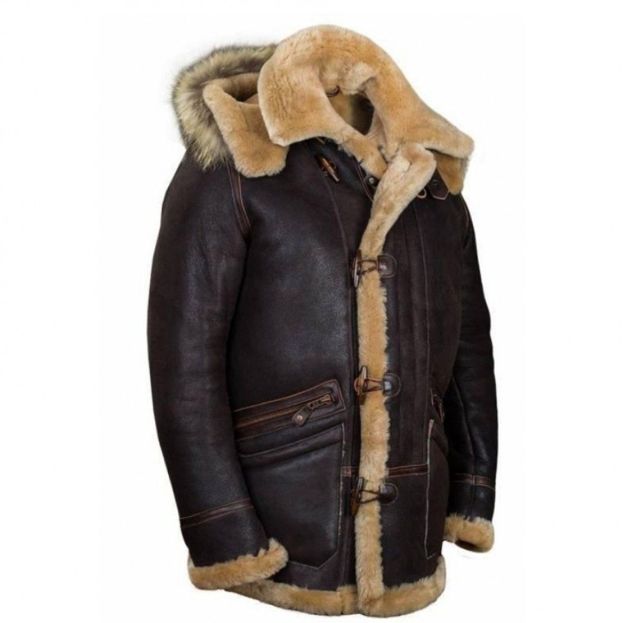 Men'S Favoshape | Men'S B7 Flying Parka Artificial Shearling Leather Aviator Bomber Jacket Coffee