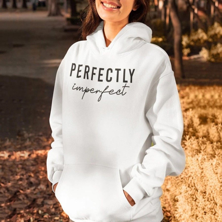 Women'S Favoshape | Women'S Perfection Imperfect Printed Loose Fit Hoodie White