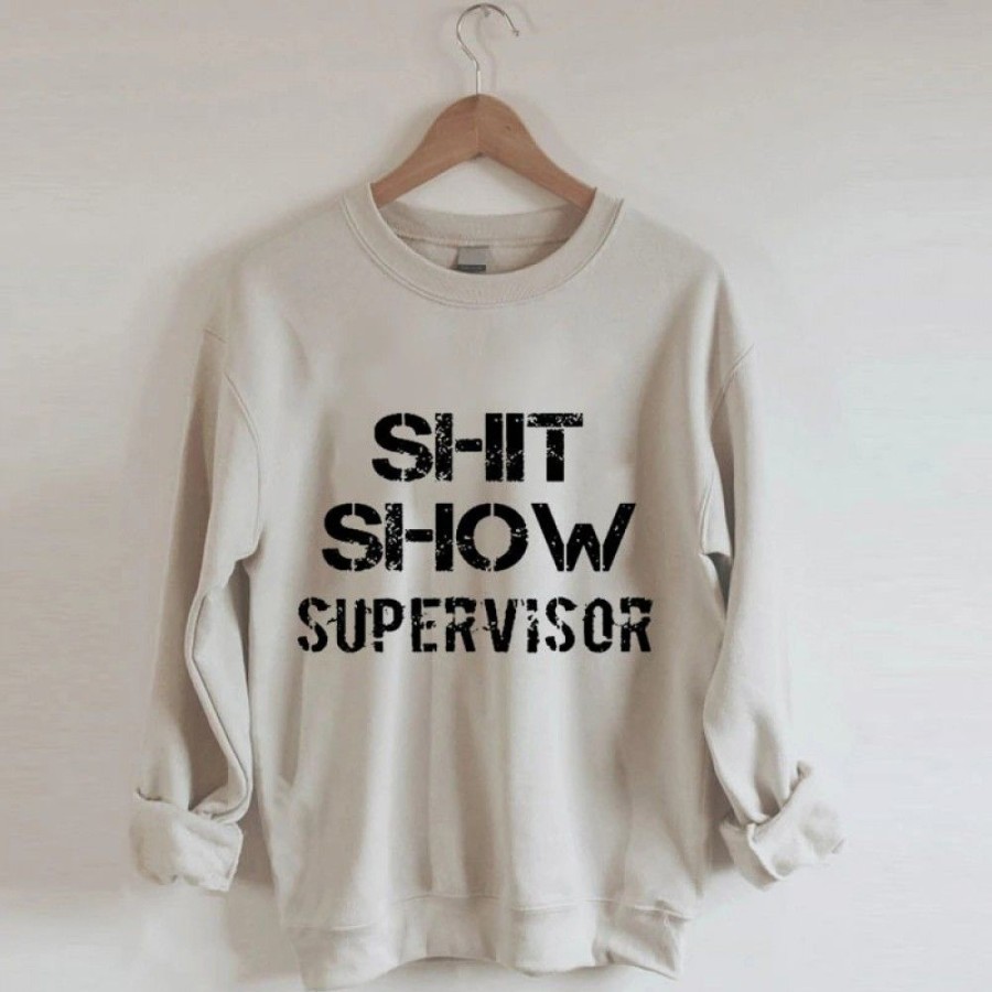 Women'S Favoshape | Women'S Shit Show Supervisor Crewneck Sweatshirt Khaki