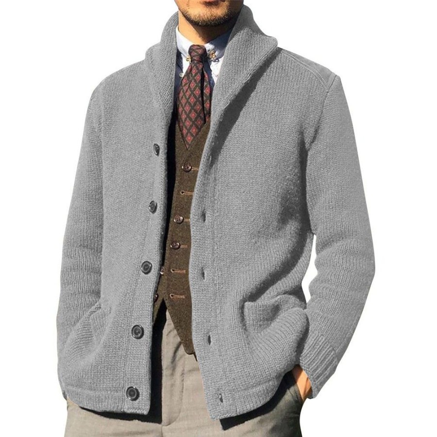 Men'S Favoshape | Men'S Western Shawl Collar Button Up Cable Knitted Cardigan