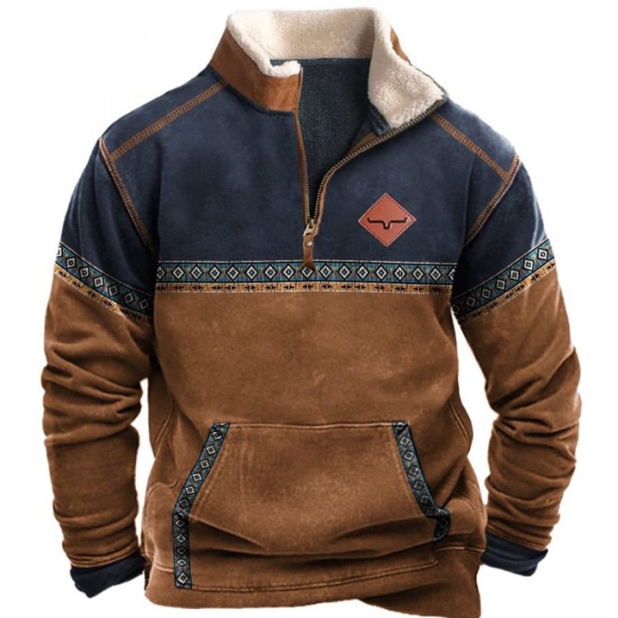 Men'S Favoshape | Men'S Fleece Lining Stand Collar Long Sleeve Sweatshirt Brown