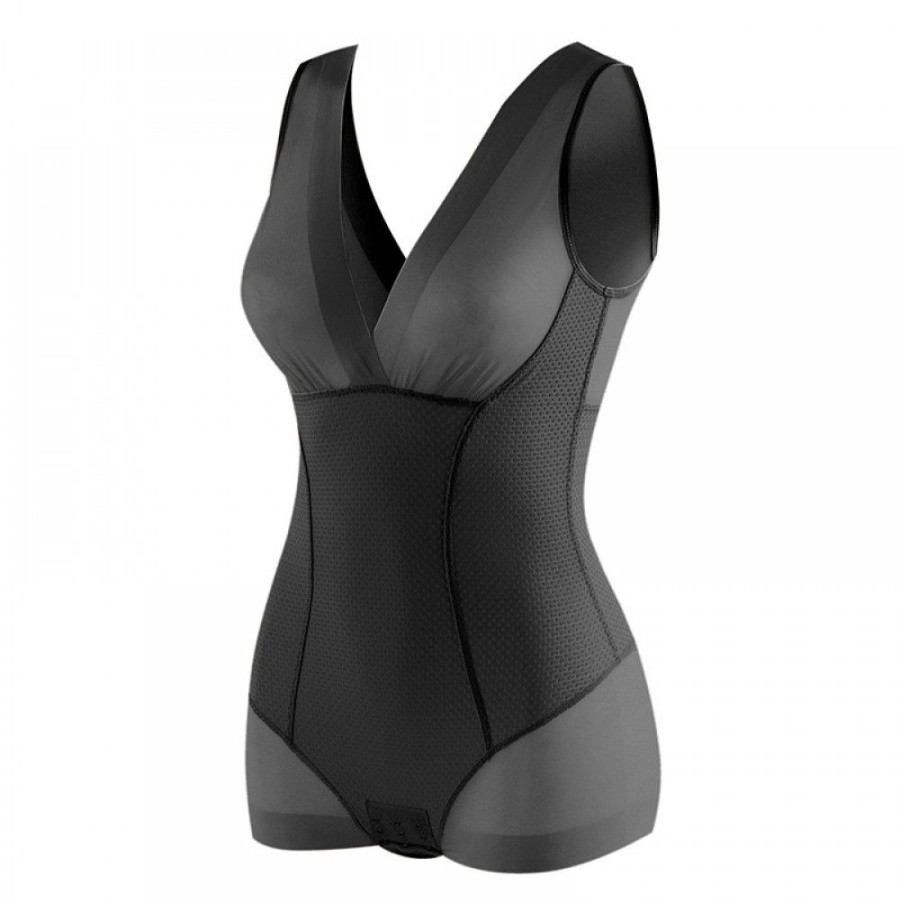 Shapewear Favoshape | Women'S Wide Strap Bodysuits Seamless V Neck Solid Breathable Full Coverage Shapewear