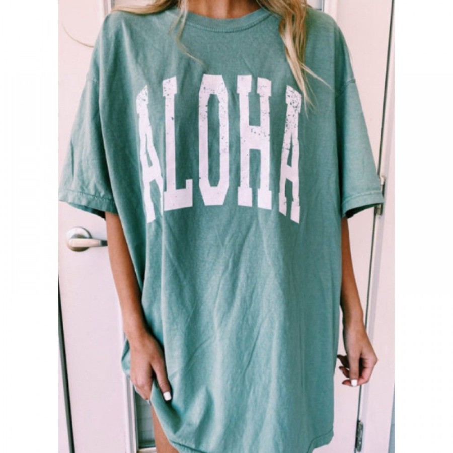 Women'S Favoshape | Women'S Aloha Printed Oversized T-Shirt Green