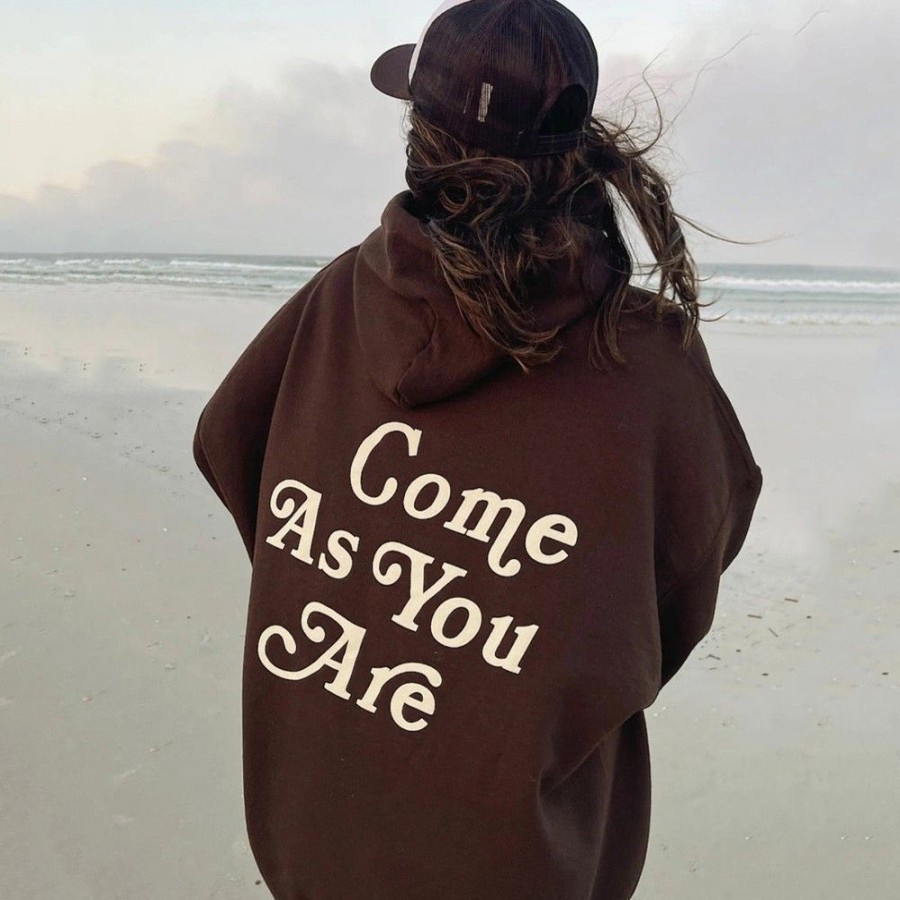 Women'S Favoshape | Oversized Come As You Are Printed Hoodie Coffee