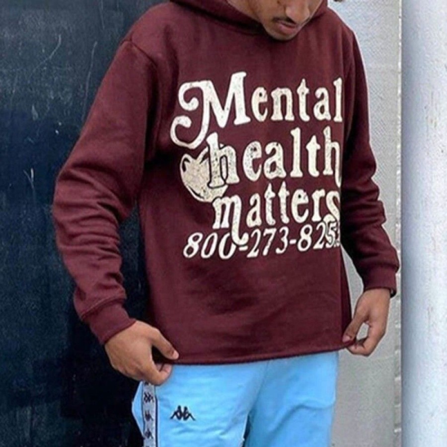 Men'S Favoshape | Men'S Mental Health Matters 800-273-825 Printed Hoodie Brown