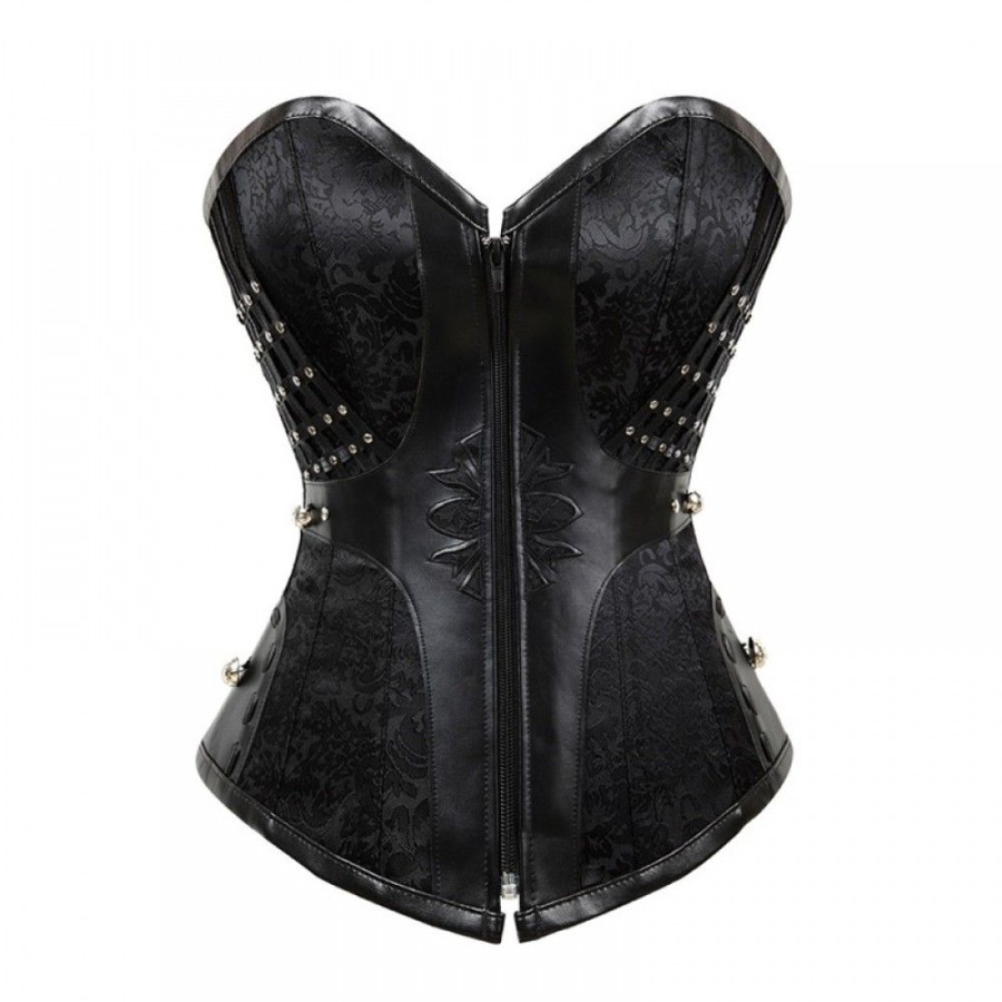 Corsets Favoshape | Women Steampunk Gothic Zipper Strapless Corset Rivet Trim Back Lacing Bustier