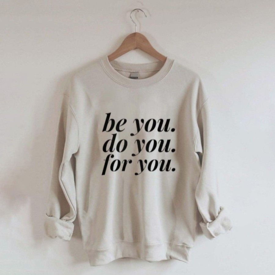 Women'S Favoshape | Be You Do You For You Printed Crewneck Sweatshirt Khaki