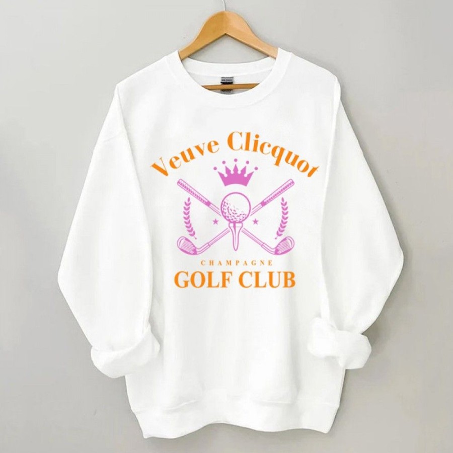 Women'S Favoshape | Women'S Preppy Champagne Golf Club Crewneck Sweatshirts