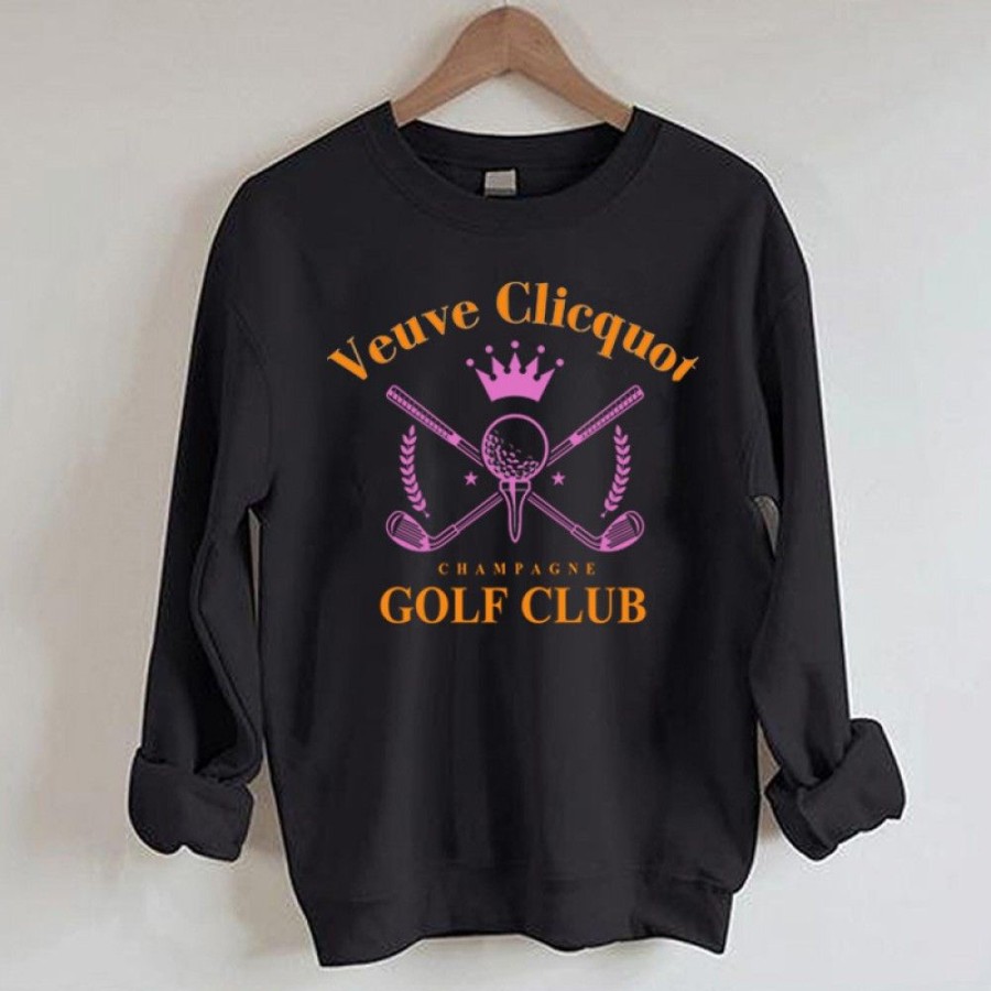 Women'S Favoshape | Women'S Preppy Champagne Golf Club Crewneck Sweatshirts