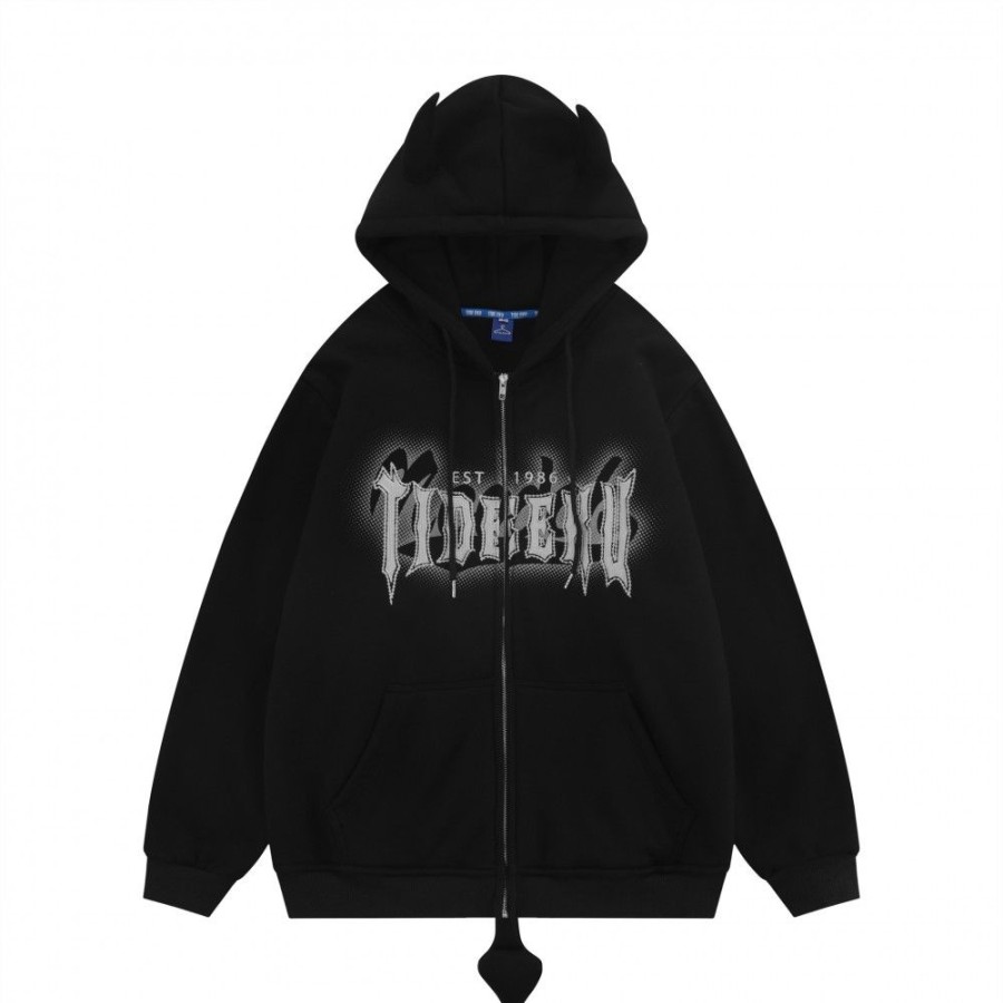 Men'S Favoshape | Unisex Streetwear Hip Hop Devil'S Work Horns Hoodie