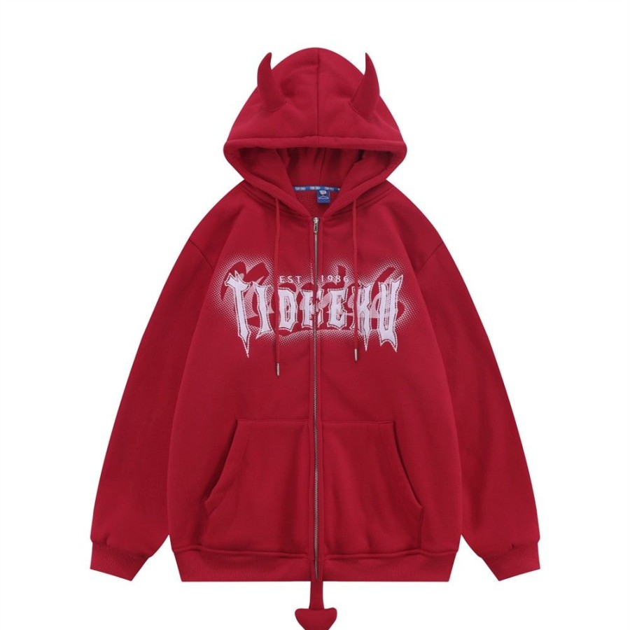 Men'S Favoshape | Unisex Streetwear Hip Hop Devil'S Work Horns Hoodie