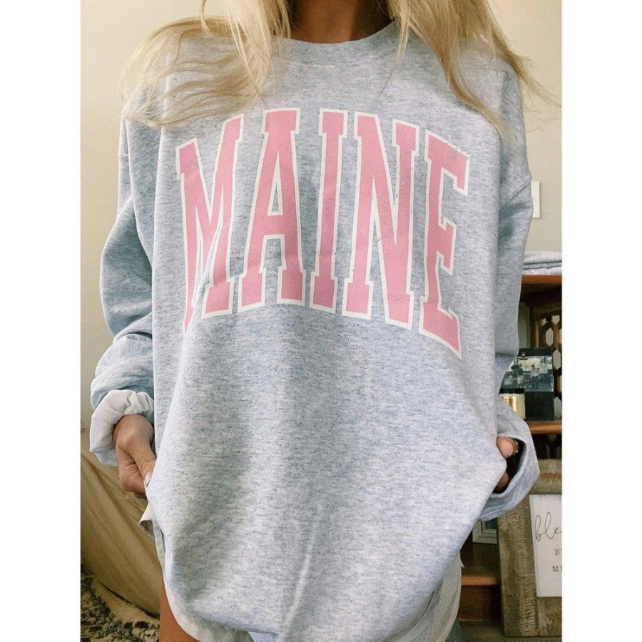 Women'S Favoshape | Women'S Pinky Maine Crewneck Sweatshirt Gray