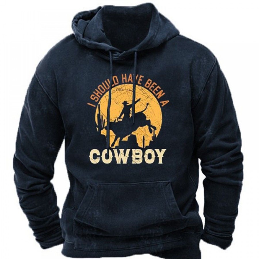 Men'S Favoshape | Men'S Western I Should Have Been A Cowboy Printed Hoodie Blue