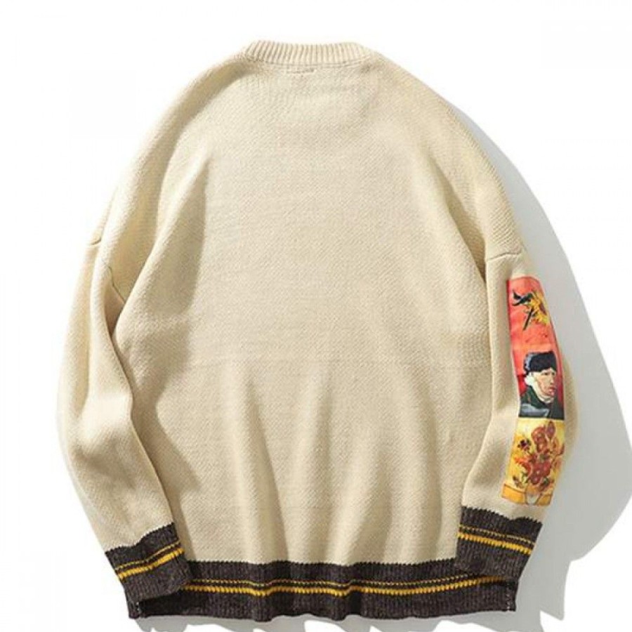 Men'S Favoshape | Men'S Oversized Knitted Sunflower Sleeves Pullover Sweater