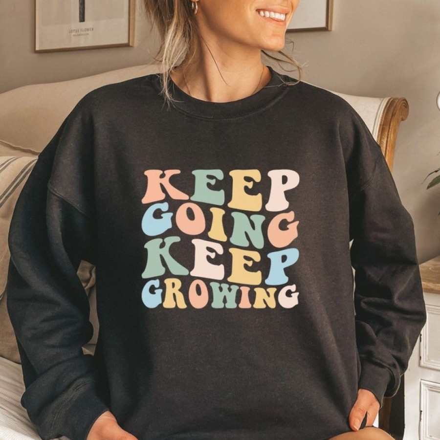 Women'S Favoshape | Women'S Keep Going Keep Growing Printed Crewneck Sweatshirt