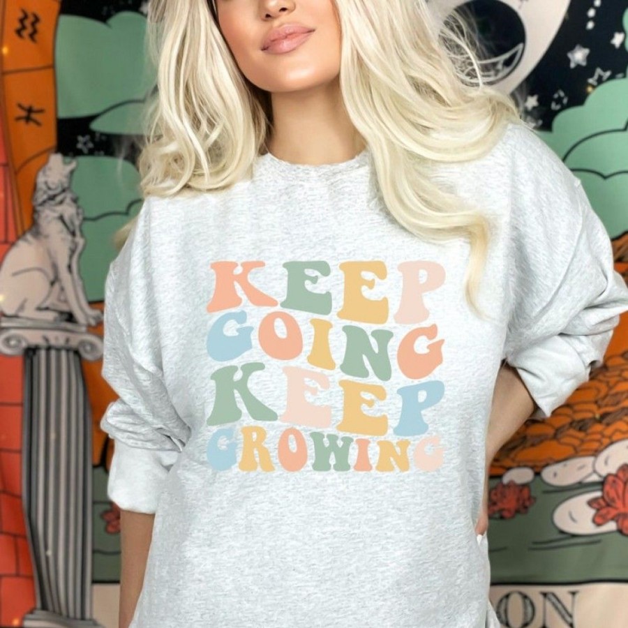 Women'S Favoshape | Women'S Keep Going Keep Growing Printed Crewneck Sweatshirt