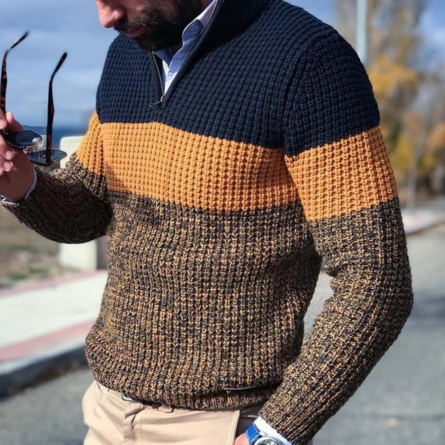 Men'S Favoshape | Men'S Color Block Cable Knitted Pullover Sweater