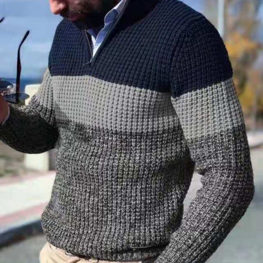 Men'S Favoshape | Men'S Color Block Cable Knitted Pullover Sweater