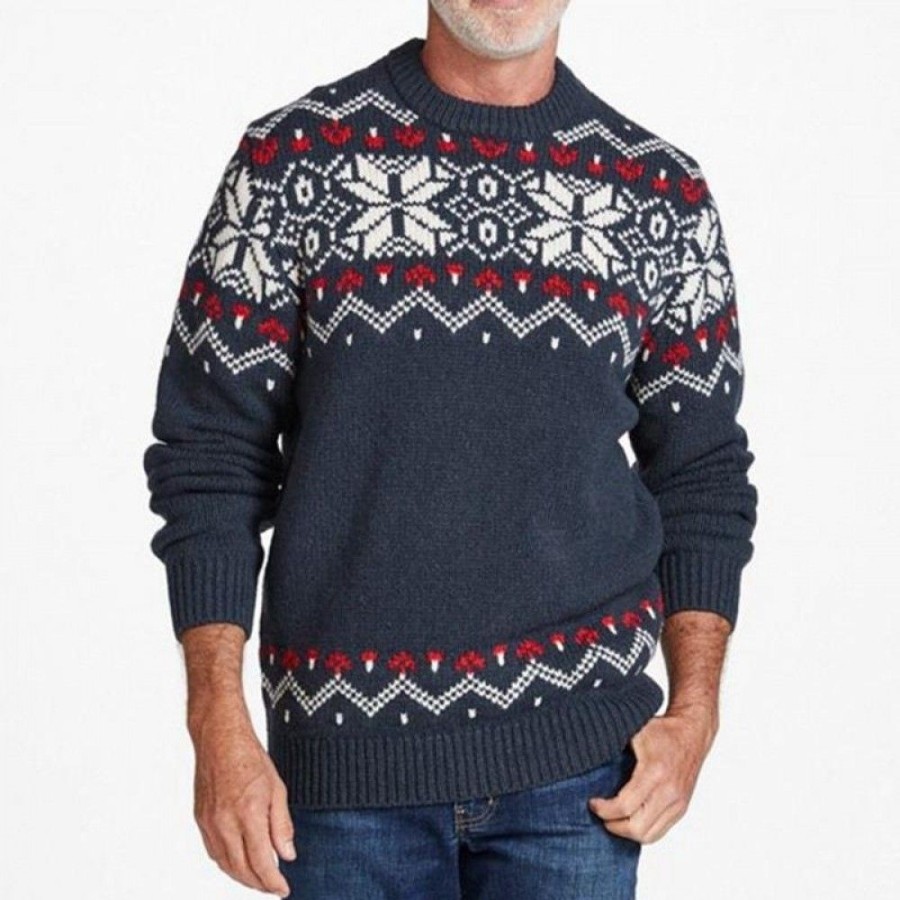 Ugly Sweater Favoshape | Men'S Aztec Print Jacquard Knitted Sweater Navy